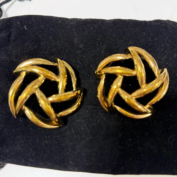 Saint Laurent Arty Earrings in Gold Metal & Black Velvet - Picture 1 of 9